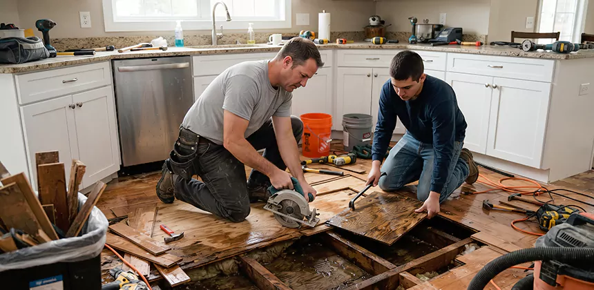Kitchen Floor Water Damage Repair in Lynnwood